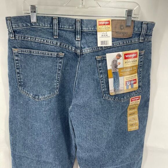 Wrangler Mens 5 Star Relaxed Fit Jeans Denim Cotton Medium Wash Blue Size 36x30 - Picture 5 of 11